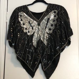 Butterfly sequin crop poncho